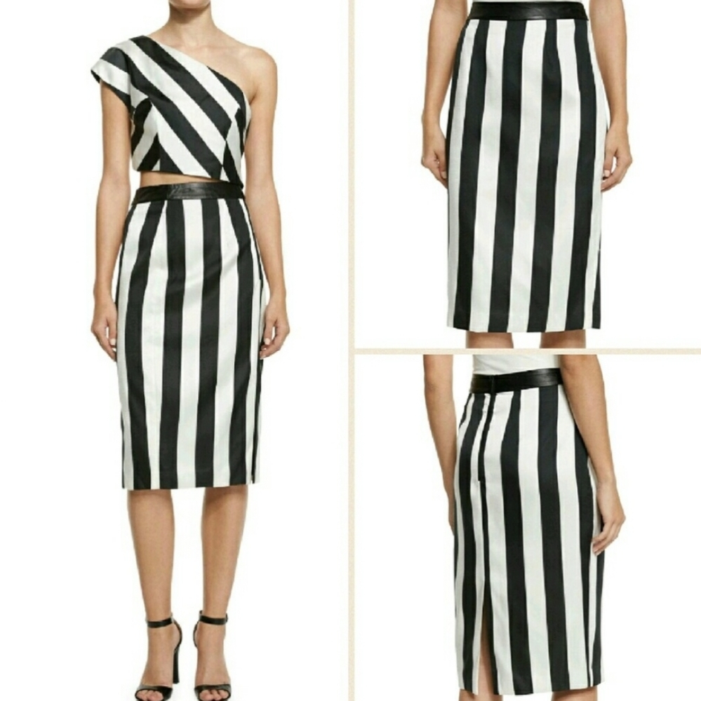 Kendall & Kylie Striped Leather Trim Skirt M